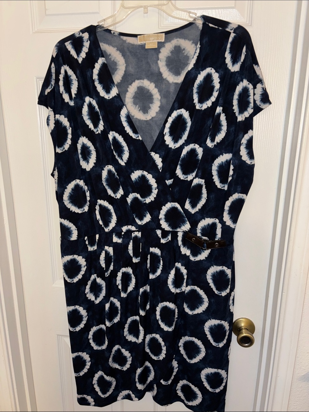 Michael Kors Navy and White Tie-Dye Circle Wrap Mini Dress